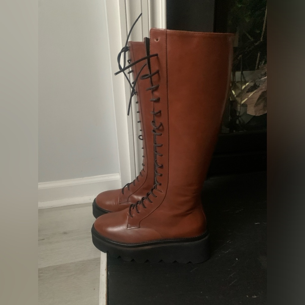 Homers Artisan Lace up boots brown platform winter chunky leather boho preppy 38